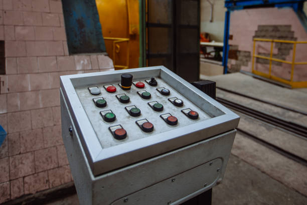 istock Control panel with buttons of industrial machinery, close up 1439597340
