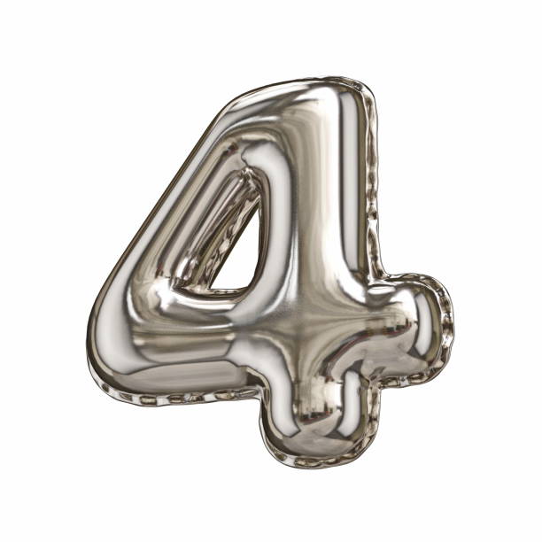 istock Silver foil balloon font number 4 FOUR 3D 1439611224