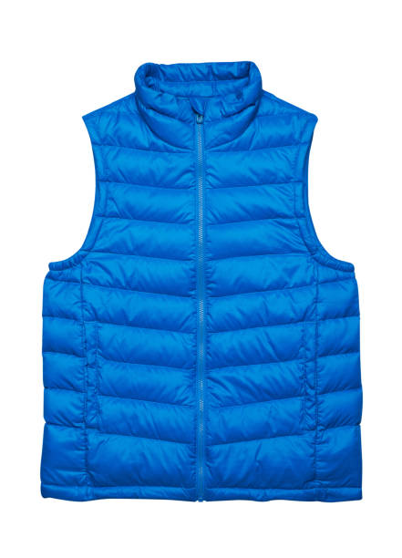 istock Blue warm sport puffer vest on white 1439614724