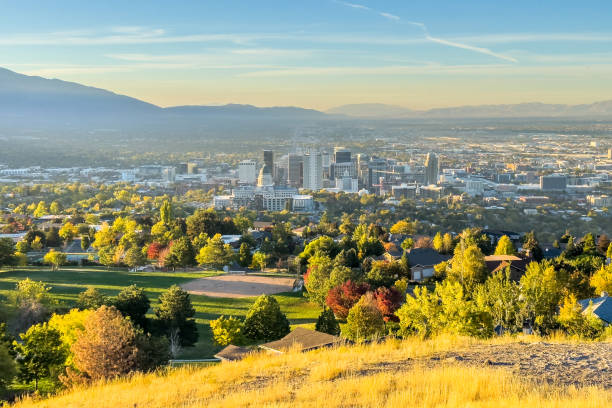istock Salt Lake City view from Ensign Peak on October morning 1439617632