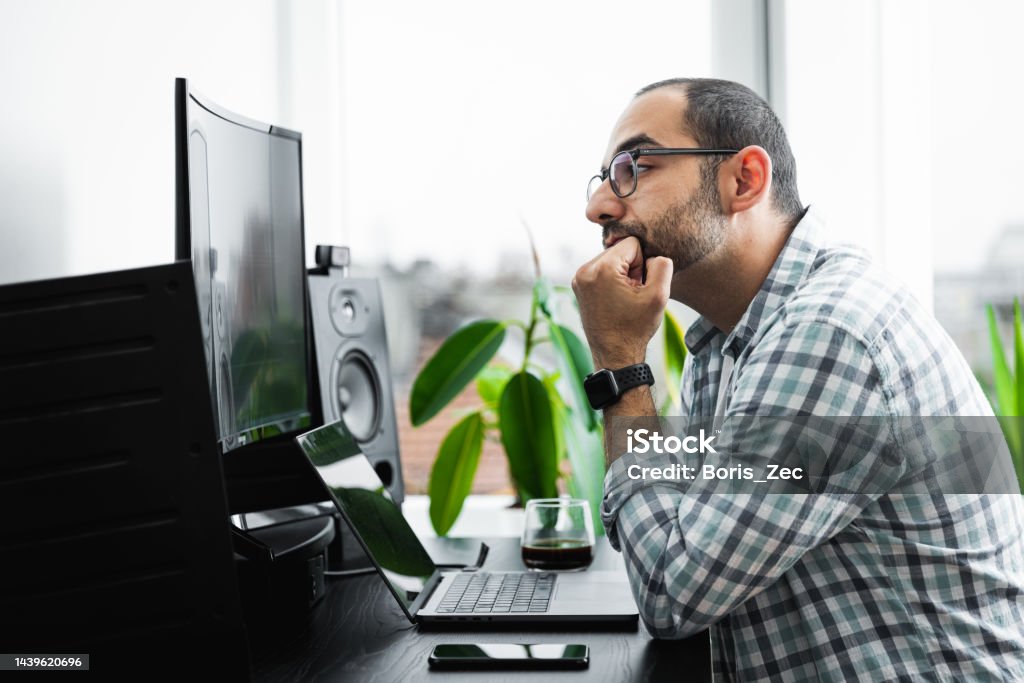 Young Man Programer Solving Code Problem At His Home Office Stock Photo ...