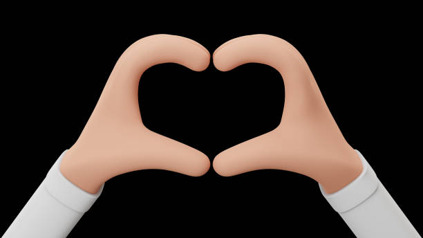 istock 3d rendering of two isolated hands forming heart shape, on black background. 1439621341
