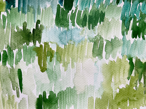 Abstract art background green and olive colors. Watercolor painting on canvas with soft khaki gradient. Fragment of artwork on paper with wavy pattern. Texture backdrop.