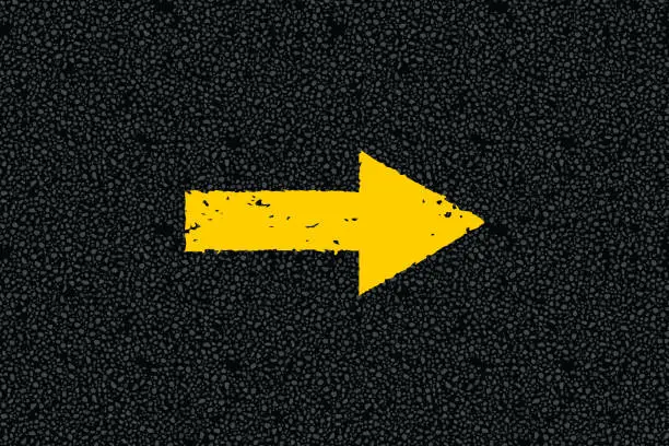 Vector illustration of Yellow arrow on tarmac road top view