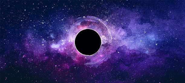 Black hole watercolor illustration. Space galaxy background vector art illustration