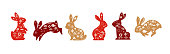 istock Collection of rabbits, bunnies illustrations. Chinese new year 2023 year of the rabbit - set of traditional Chinese zodiac symbol, illustrations, art elements. Lunar new year concept, modern design 1439626905