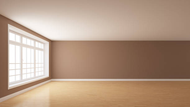 istock Frontal View of the Interior with Light Brown Plastered Walls, a Large Window 1439627600