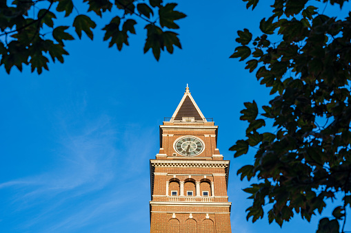 Seattle, WA USA - September 24, 2022: An Old Clock Tower at King Street Train Station.