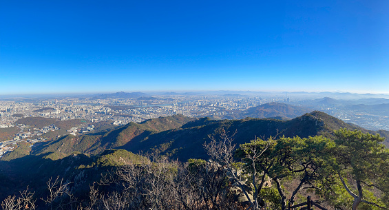 City Seoul Panorama View from Gwanaksan Peak, Korea