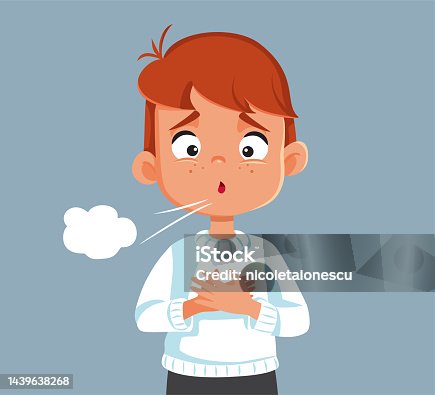istock Little Boy with Hard Breathing Problems Coughing Vector Illustration 1439638268