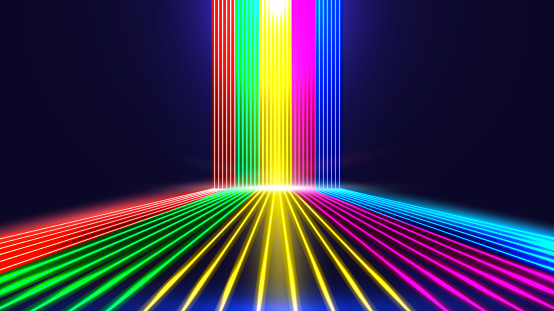 Abstract glowing neon colors lighting lines perspective on dark blue background. Vector illustration