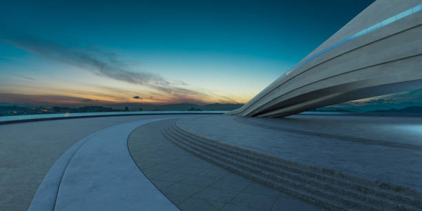 istock Empty Floor with modern  futuristic streamlined design building 1439643810