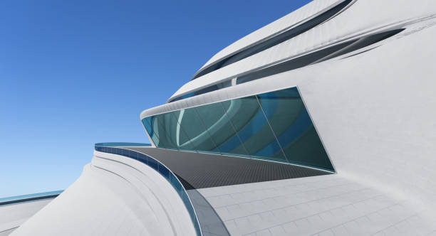 istock Abstract architecture exterior with futuristic streamlined design 1439643818