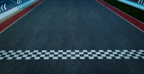 3d render empty asphalt international race track with start and finish line stock photo