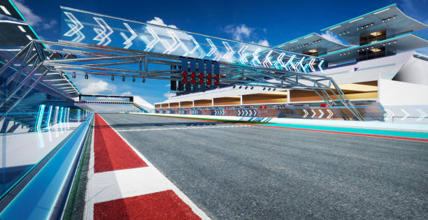 istock 3d rendering does not exist futuristic Racetrack Circuit 1439644567