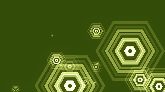 Abstract 3d background made of white hexagons on green glowing background. Wall of hexagons. Honeycomb pattern. 3D render illustration