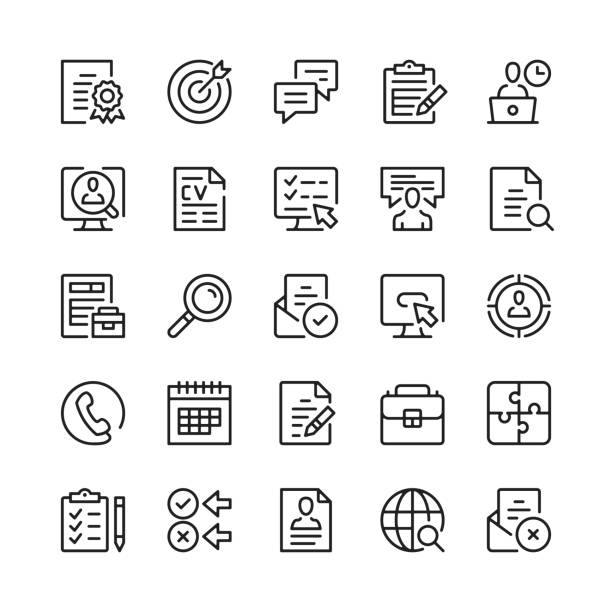 ilustrações de stock, clip art, desenhos animados e ícones de job search line icons. outline symbols. vector line icons set - classified ad internet advertisement marketing