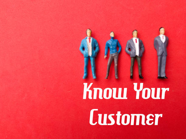 istock Miniature people with text Know Your Customer on red background 1439647117