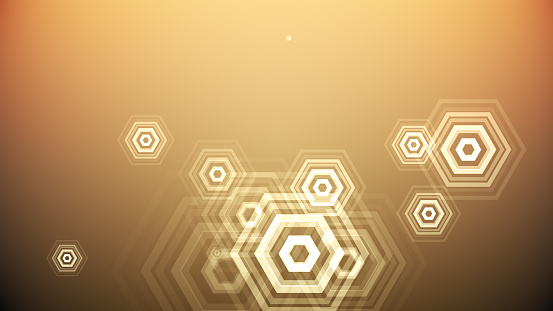 Hexagons spring up on a colorful background