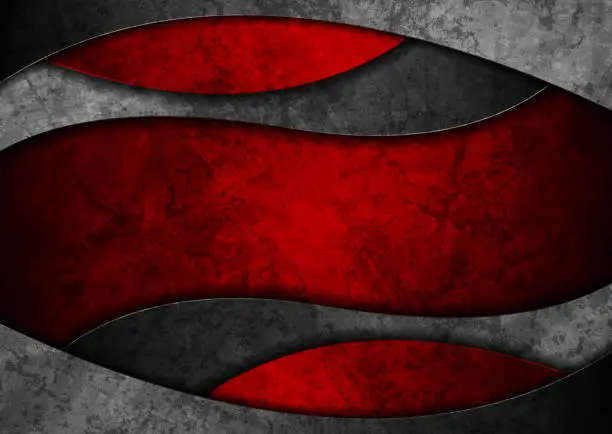 Vector illustration of Contrast black and red wavy grunge abstract background