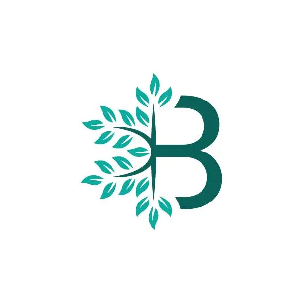 Vector illustration of B letter logo design with Branch shaped inside logo design vector illustration