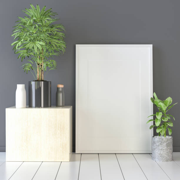 istock Picture frame placed on the shelf with flower pots. 1439655028