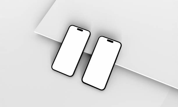 istock Illustration 3d render of isometric rectangles simulating a telephone in a 3d space with blank spaces. From different perspectives and views to help rock up for applications. 1439655096