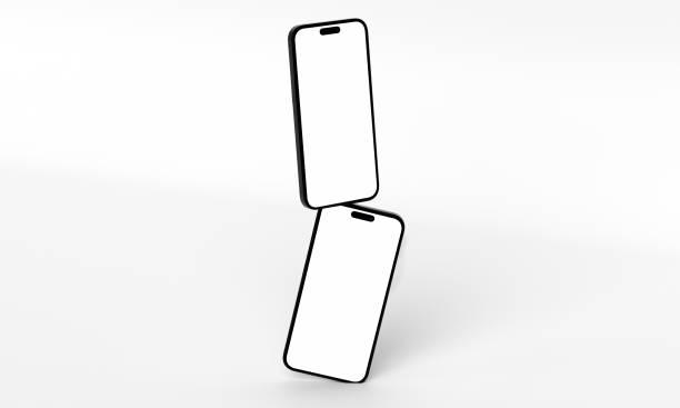 istock Illustration 3d render of isometric rectangles simulating a telephone in a 3d space with blank spaces. From different perspectives and views to help rock up for applications. 1439655605