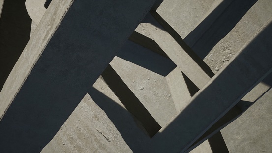 Gray minimalistic concrete design element for a modern art subjects. Modern art design. Concrete structures in geometric shapes. Urban concept. Gray concrete cubes in close-up for a modern creative design