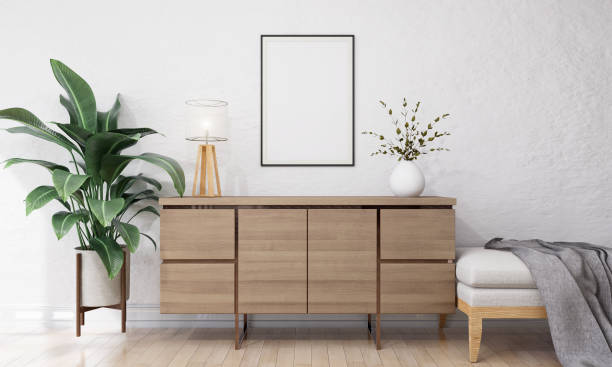 istock Picture frame attached to the wall and has a table at the bottom. 1439658720