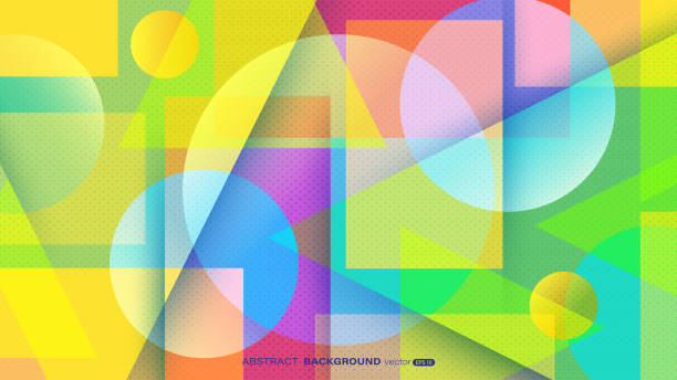 ilustrações de stock, clip art, desenhos animados e ícones de abstract background decoration with geometric colorful shape overlapping. modern template design - light waving rainbow vector