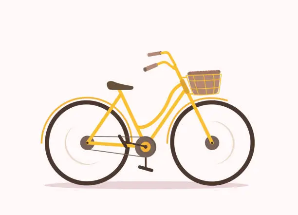 Vector illustration of Yellow Vintage Bicycle Or Ladies Bike.