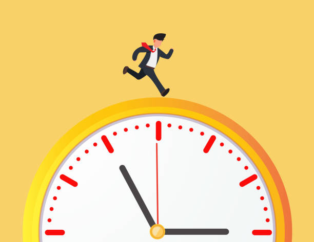 istock Time is money concept.Businessman running above a o clock. 1439660916
