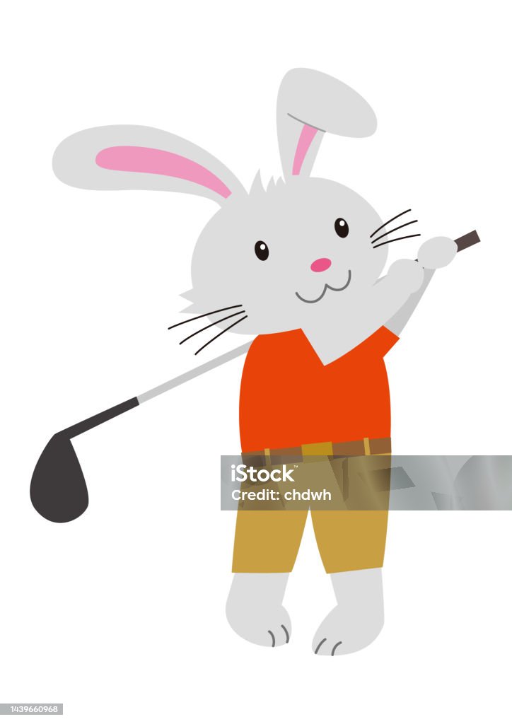 Golf Rabbit Cartoon Character Rabbit Making A Golf Swing Stock Illustration - Download Image Now ...