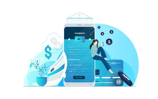 Vector illustration of E-wallet isometric landing page, cashless payment