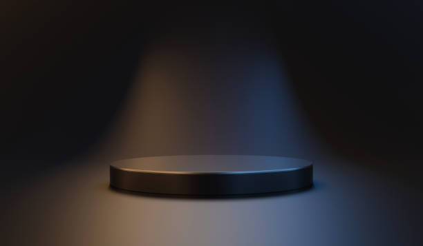 istock Empty podium black product stand 3d stage scene on blank presentation luxury background with minimal platform studio mockup concept or advertising pedestal display elegant dark backdrop premium shelf. 1439665089