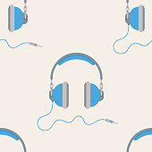 istock Blue headphones seamless vector pattern. 1439667562
