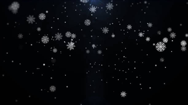 Abstract snowflake and white bokeh particles floating illustration background. Shimmering dust spin randomly in the air.
