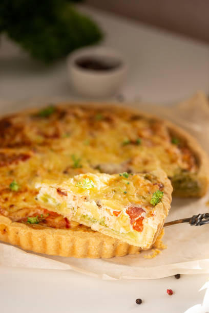 istock Traditional homemade pie with salmon fish and broccoli 1439669610