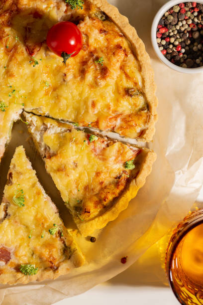 istock Freshly baked quiche with salmon and broccoli 1439669787