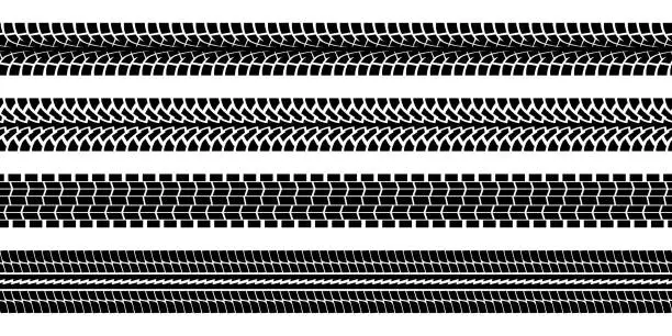 Vector illustration of Tire tread print or car track set isolated on white background