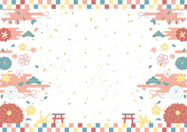 日本の新年の花の背景 - new years day点のイラスト素材／クリップアート素材／マンガ素材／ア�イコン素材