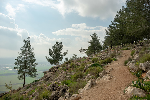Hiking path towards the top of Mount Precipice near Nazareth, Israel.