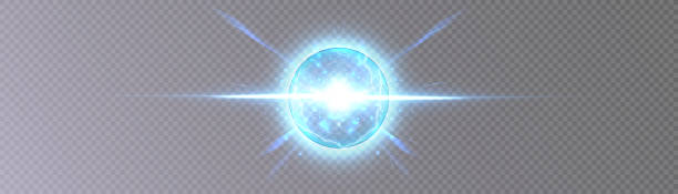 illustrations, cliparts, dessins animés et icônes de boule lumineuse dans le flux d’énergie plasmatique, éclair électrique vectoriel et éclairs lumineux. - blue plasma