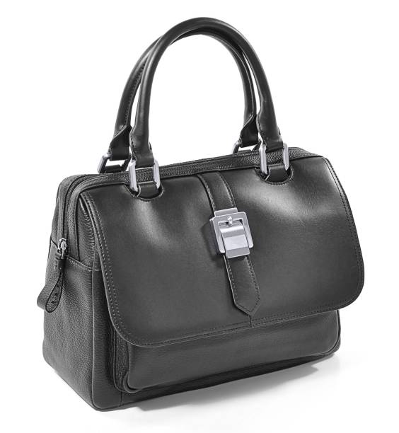 istock Leather black bag isolated on white background 1439674637