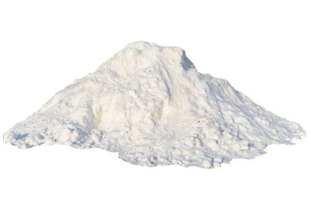 Large pile of snow with mud isolated on white background stock photo