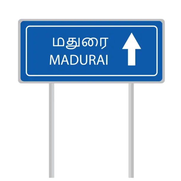 Vector illustration of Madurai city Go straight arrow road sign board
