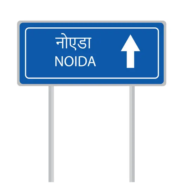 Vector illustration of Noida city Go straight arrow road sign board