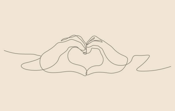 непрерывная линия рисования пары рук форма сердца иллюстрация - couple engagement valentines day heart shape stock illustrations