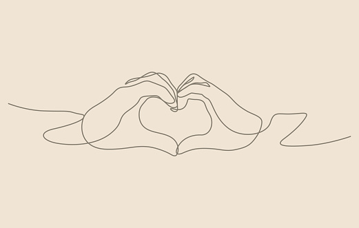 continuous line drawing of two hands making heart shape sign vector illustration